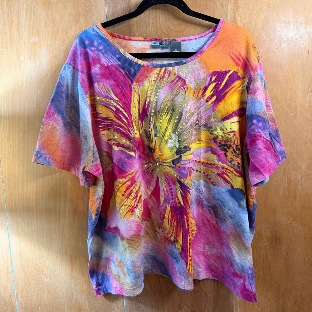 Vintage Y2K Whimsigoth Fairy Grunge Bedazzled Floral Graphic Tee Top XL - Picture 2 of 7